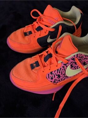 Nike Kids Neon Orange and Pink Sneakers with Leopard Accent